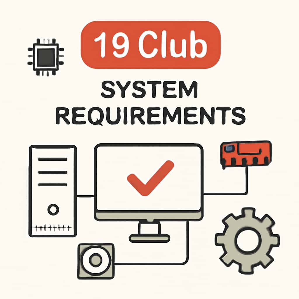 An educational diagram showing the technical requirements for the 19 Club app.
