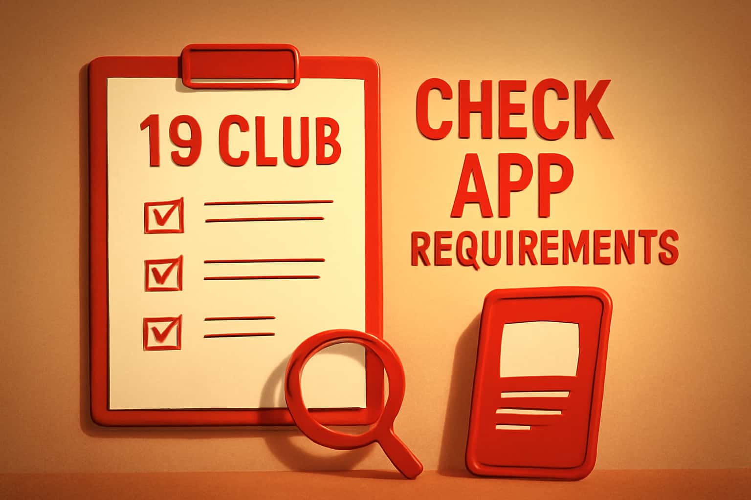 An informative illustration displaying the Check 19 Club App Requirements with focus on the app's functionality.