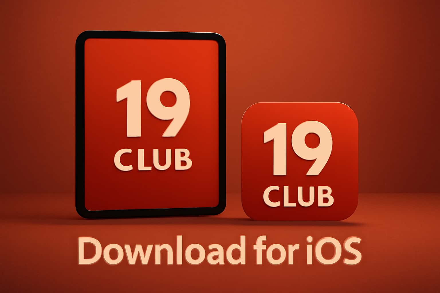 An informational scene highlighting the download process for 19 Club on iOS.