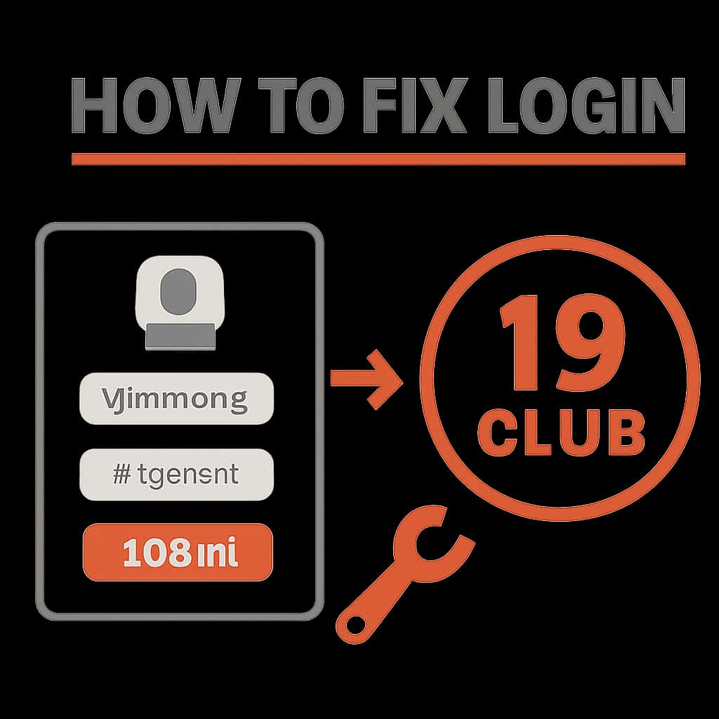 An educational diagram outlining the troubleshooting steps for the 19 Club login.