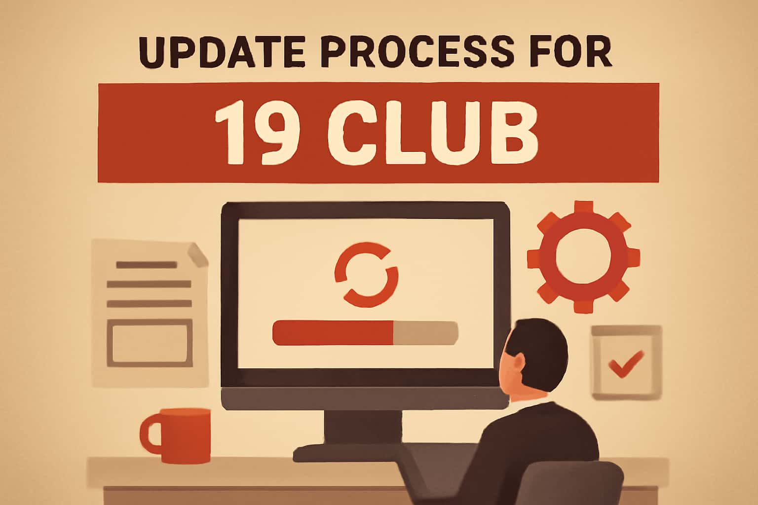 A neutral informational scene illustrating the update process for the 19 Club app.