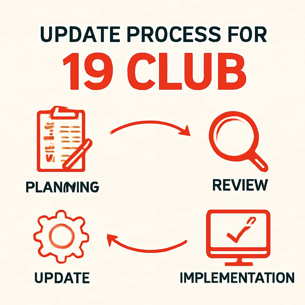 An educational diagram summarizing the update steps for the 19 Club app.